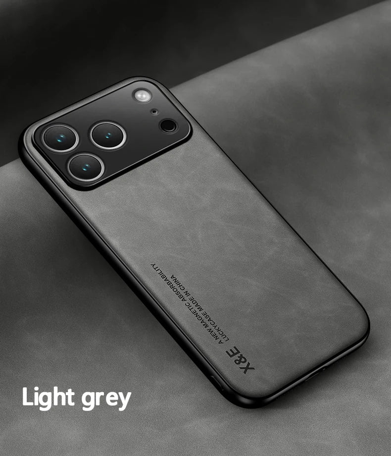 Luxury Leather iPhone Case - Magnetic Car Holder Compatible