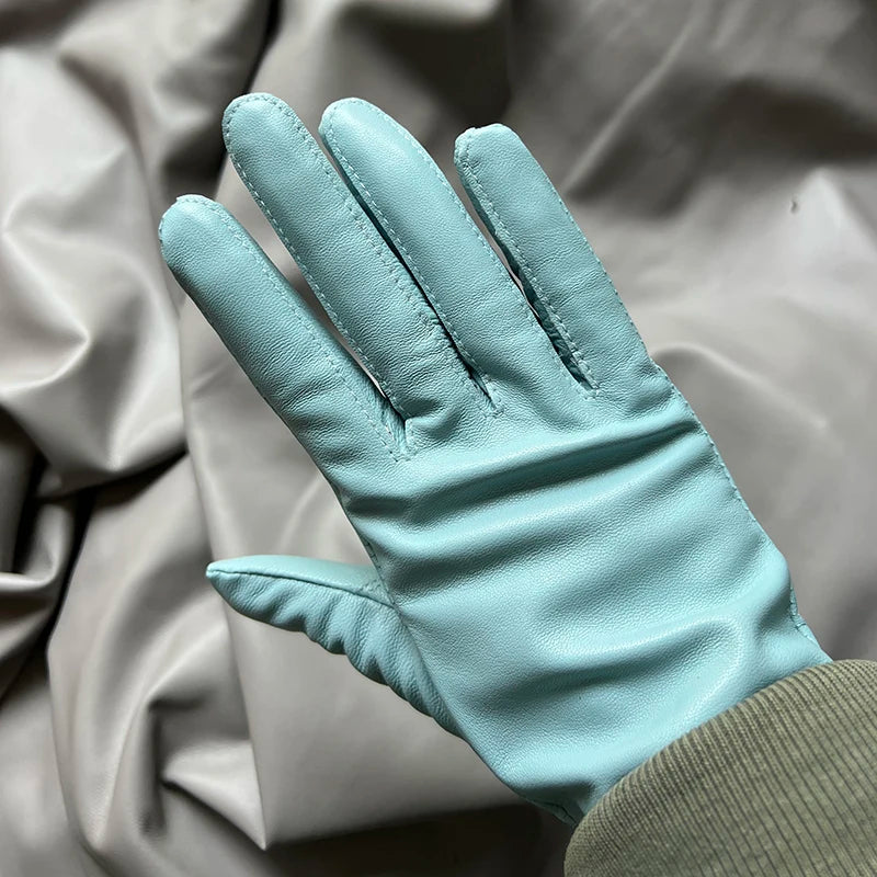Guantes elegantes de piel de cordero con forro fino para mujer - Piel de oveja auténtica