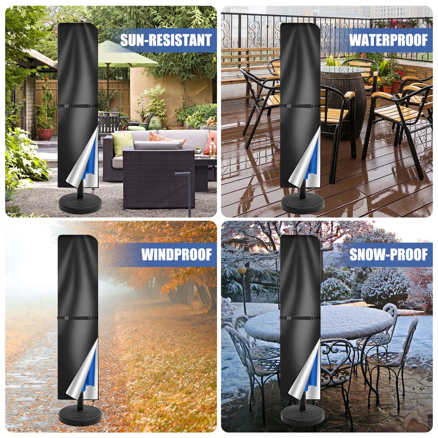Waterproof Parasol Cover 210D - Garden Umbrella Protection with Zip