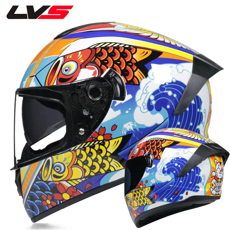 Full Face Racing Motorcycle Helmet - Winter Warm Double Visor