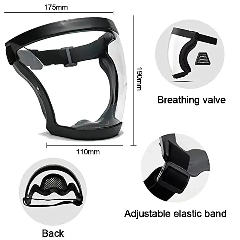 Full Face Shield Mask - Transparent Anti-Fog Safety Visor - Bascora