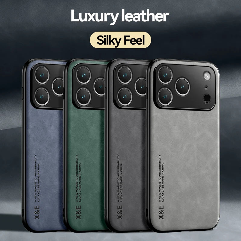 Luxury Leather iPhone Case - Magnetic Car Holder Compatible