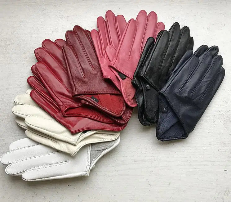 Guantes cortos de piel de oveja para mujer, otoño-invierno, diseño de media palma
