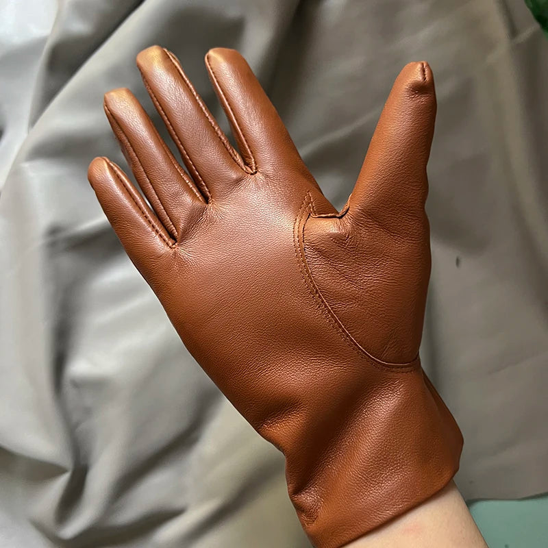 Guantes elegantes de piel de cordero con forro fino para mujer - Piel de oveja auténtica