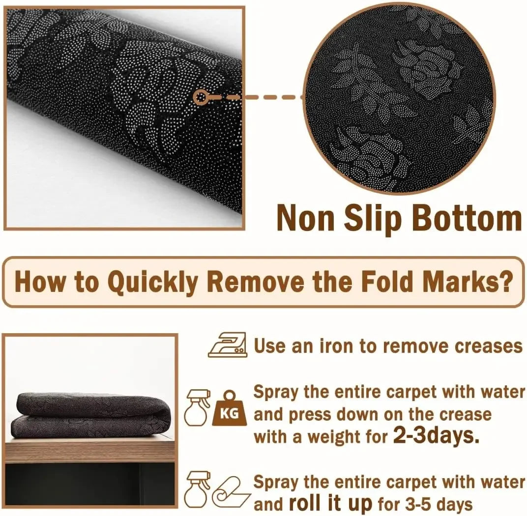 Black and Gray Marble Runner Rug - Long Carpet Floor Mat