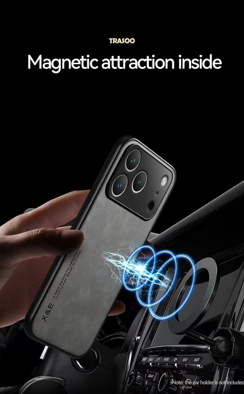 Luxury Leather iPhone Case - Magnetic Car Holder Compatible