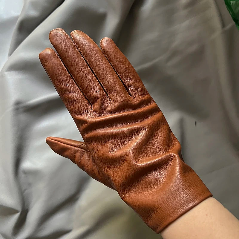 Guantes elegantes de piel de cordero con forro fino para mujer - Piel de oveja auténtica