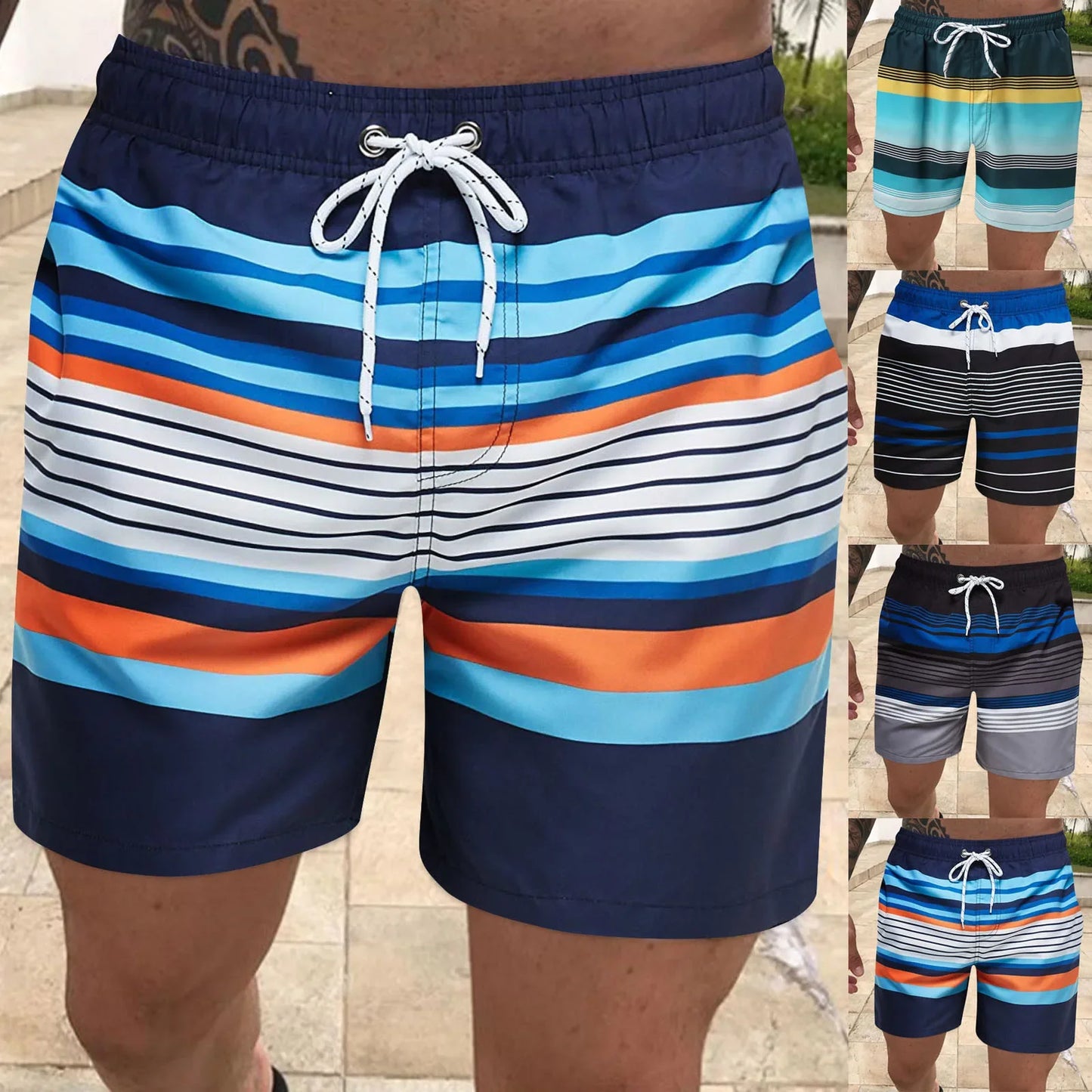 Bañador de rayas para hombre - Bañador de surf con contraste de color