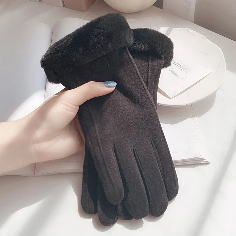 Guantes de invierno de ante para mujer con pantalla táctil - Forro de terciopelo cálido