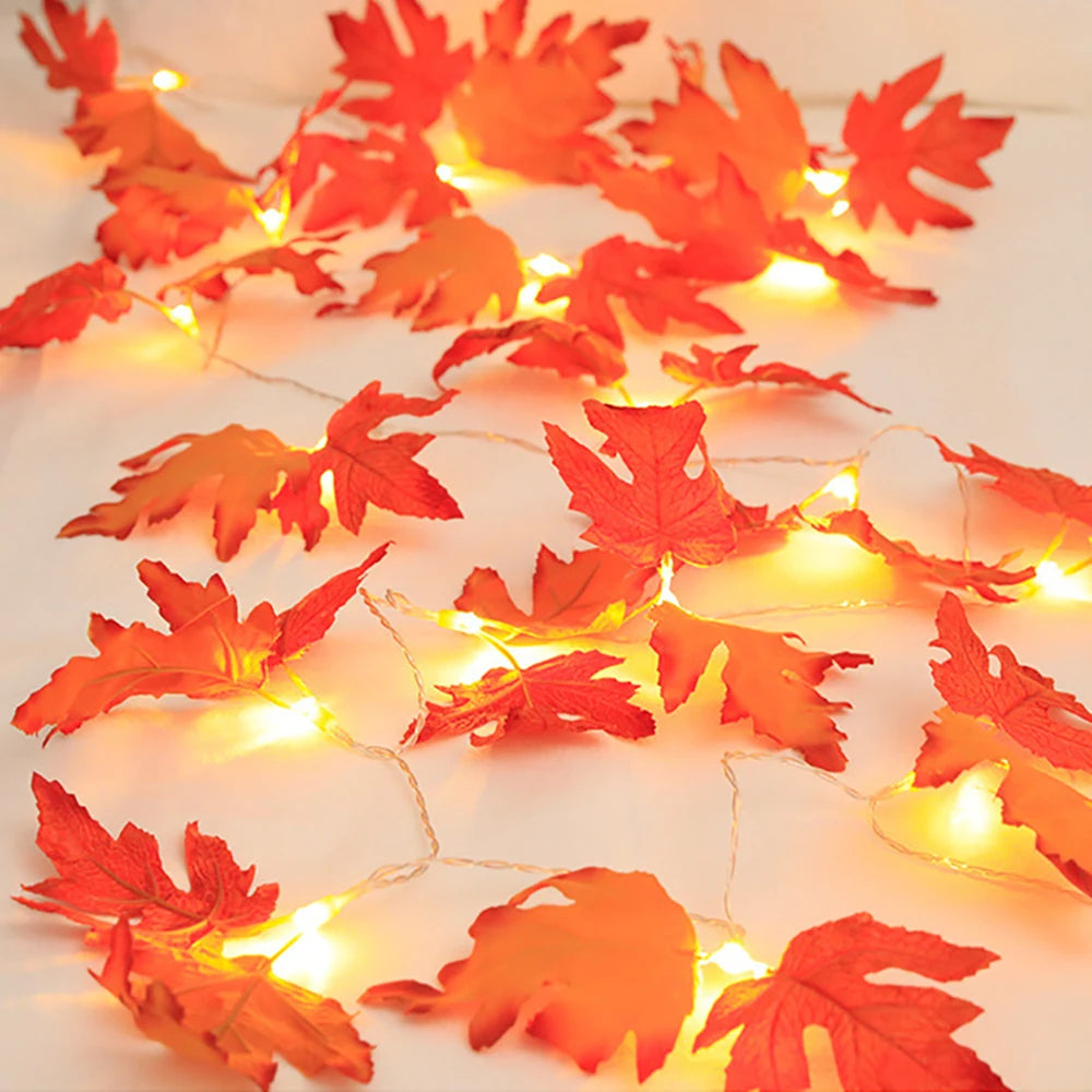 Halloween LED Maple Leaf Lights - Artificial Lantern Garland