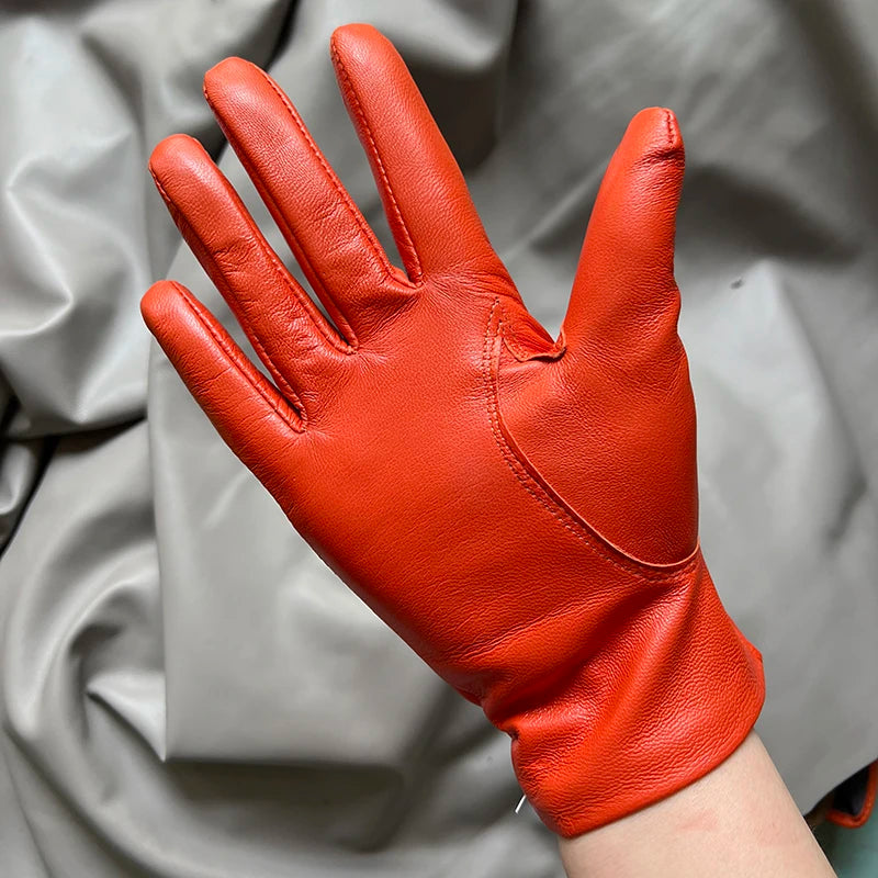Guantes elegantes de piel de cordero con forro fino para mujer - Piel de oveja auténtica