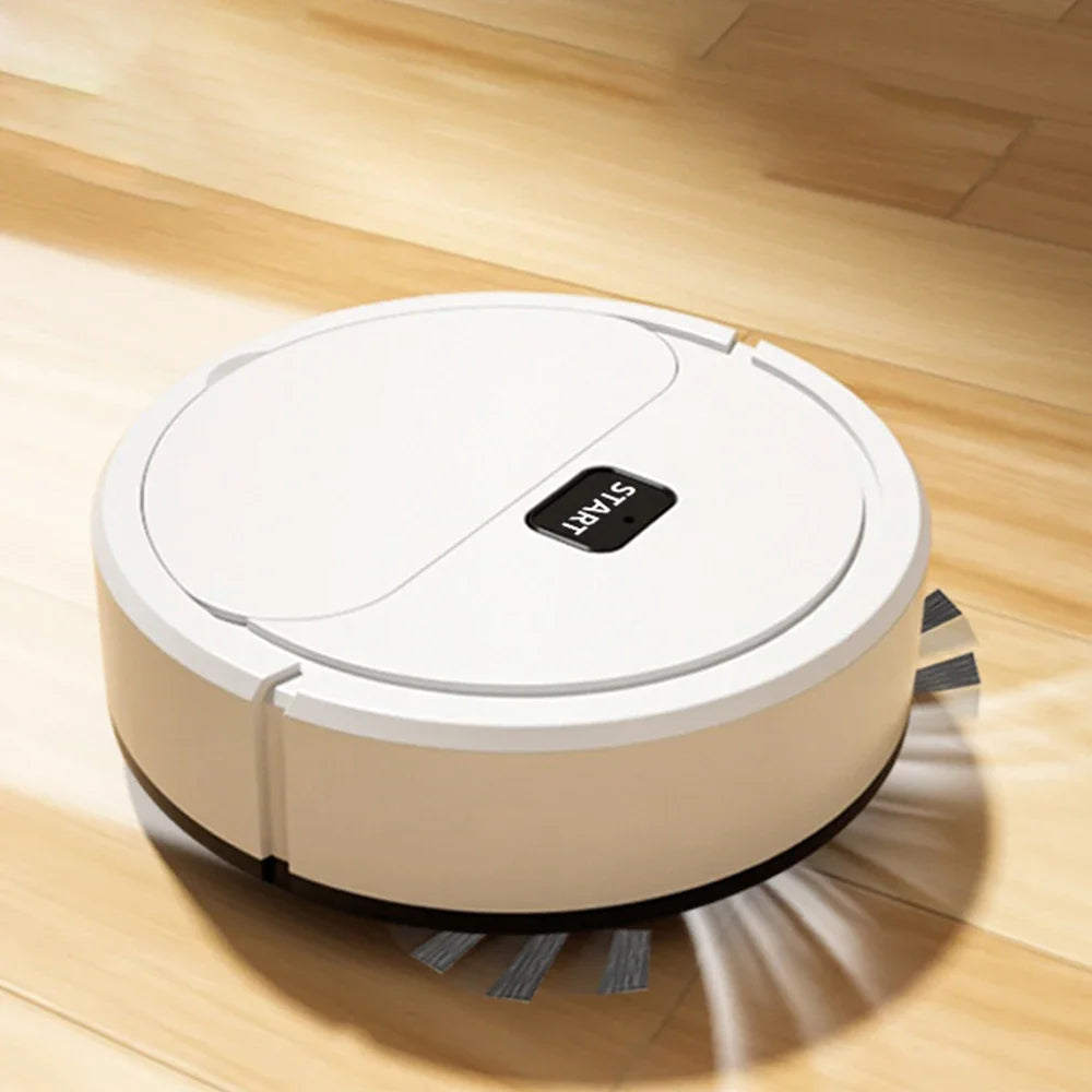 Robotic vacuum cleaner on a wooden floor