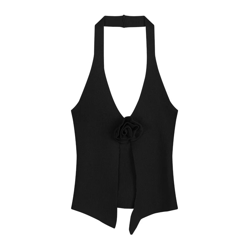 Summer Flower Knitted Camisole - Halter V-neck Tank Top