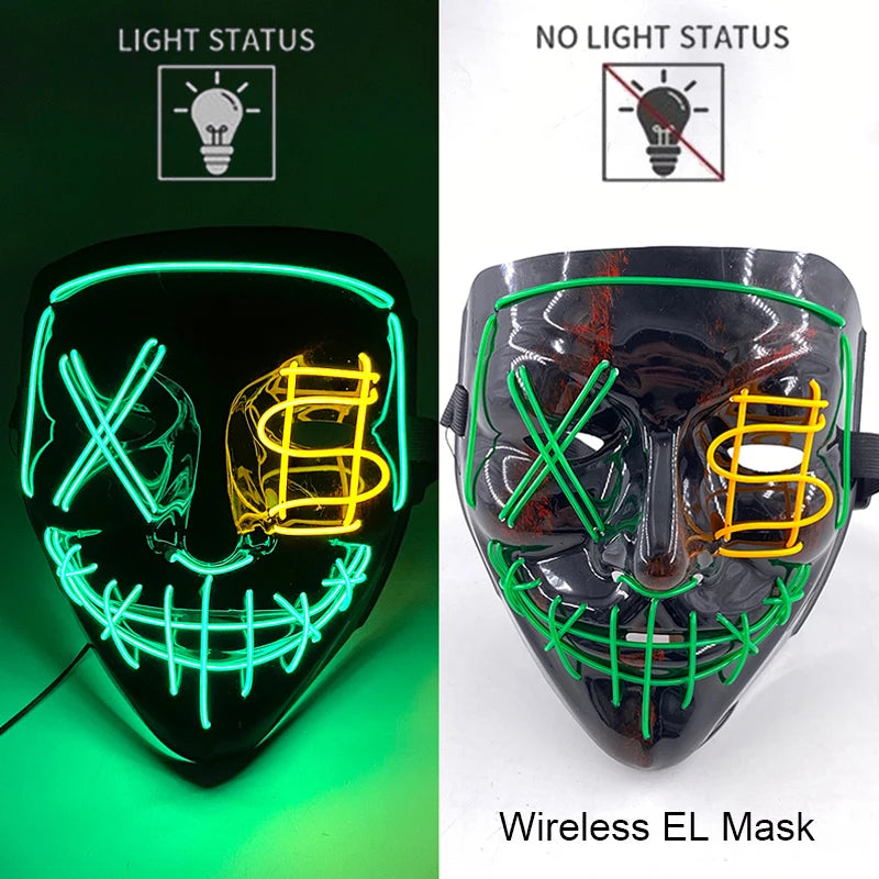 Wireless Neon LED Purge Mask - Glow in Dark Halloween Mask