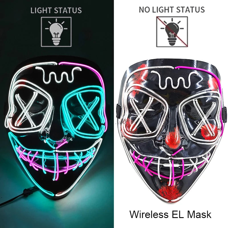 Wireless Neon LED Purge Mask - Glow in Dark Halloween Mask