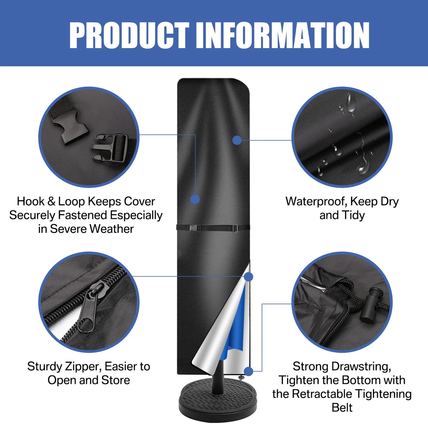 Waterproof Parasol Cover 210D - Garden Umbrella Protection with Zip