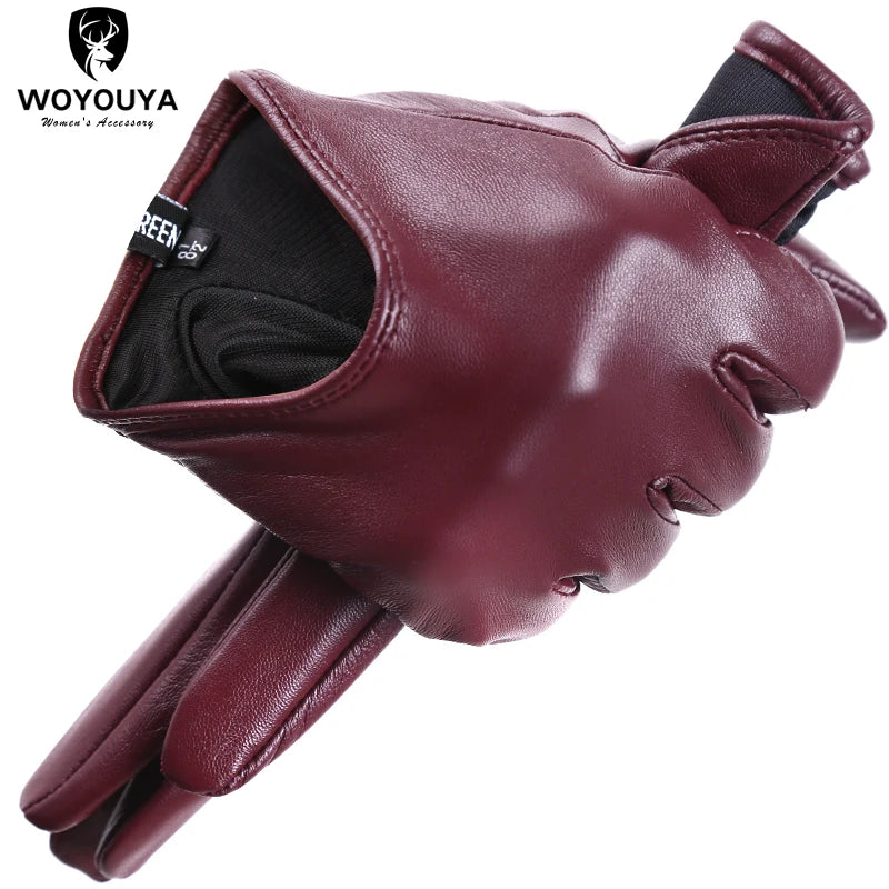 Guantes de cuero de moda para mujer: mitones cálidos de invierno