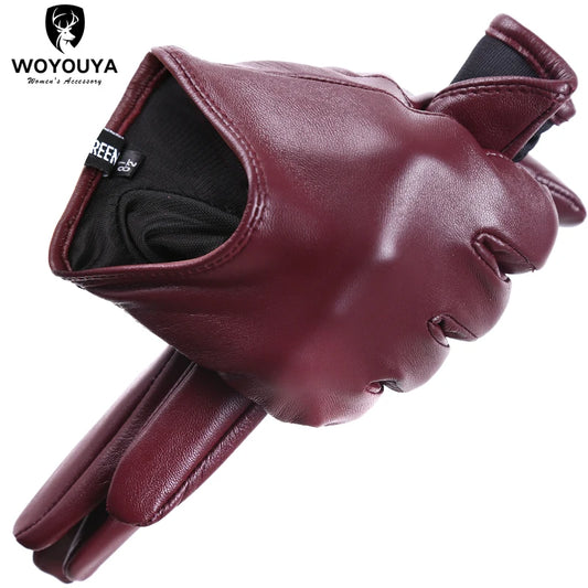 Guantes de cuero de moda para mujer: mitones cálidos de invierno