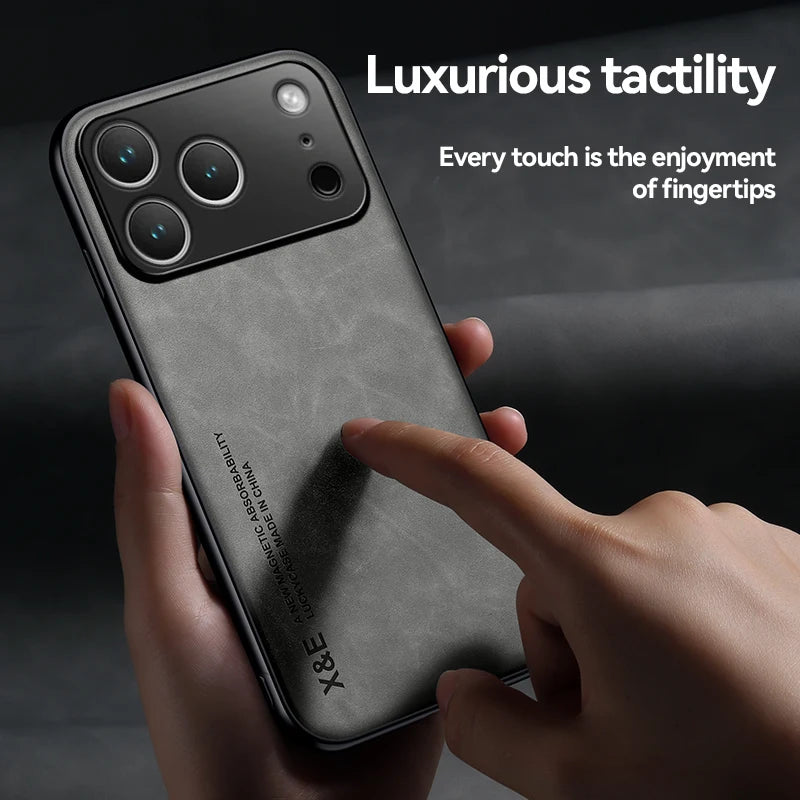 Luxury Leather iPhone Case - Magnetic Car Holder Compatible