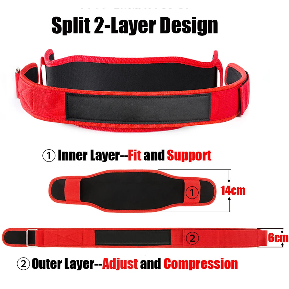 Red and black waist belt with split 2-layer design on a white background