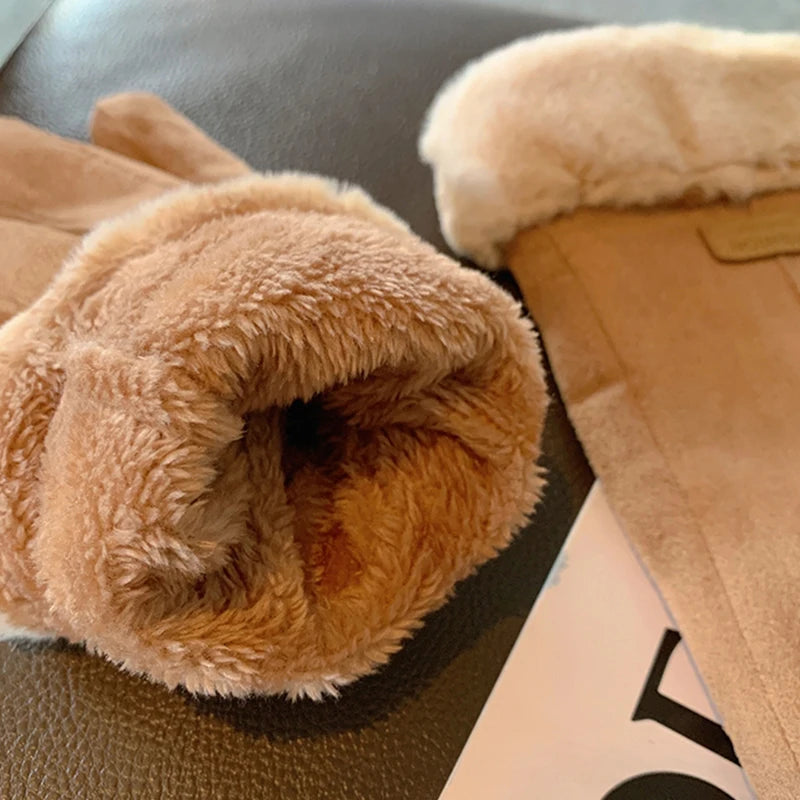 Guantes de invierno de ante para mujer con pantalla táctil - Forro de terciopelo cálido