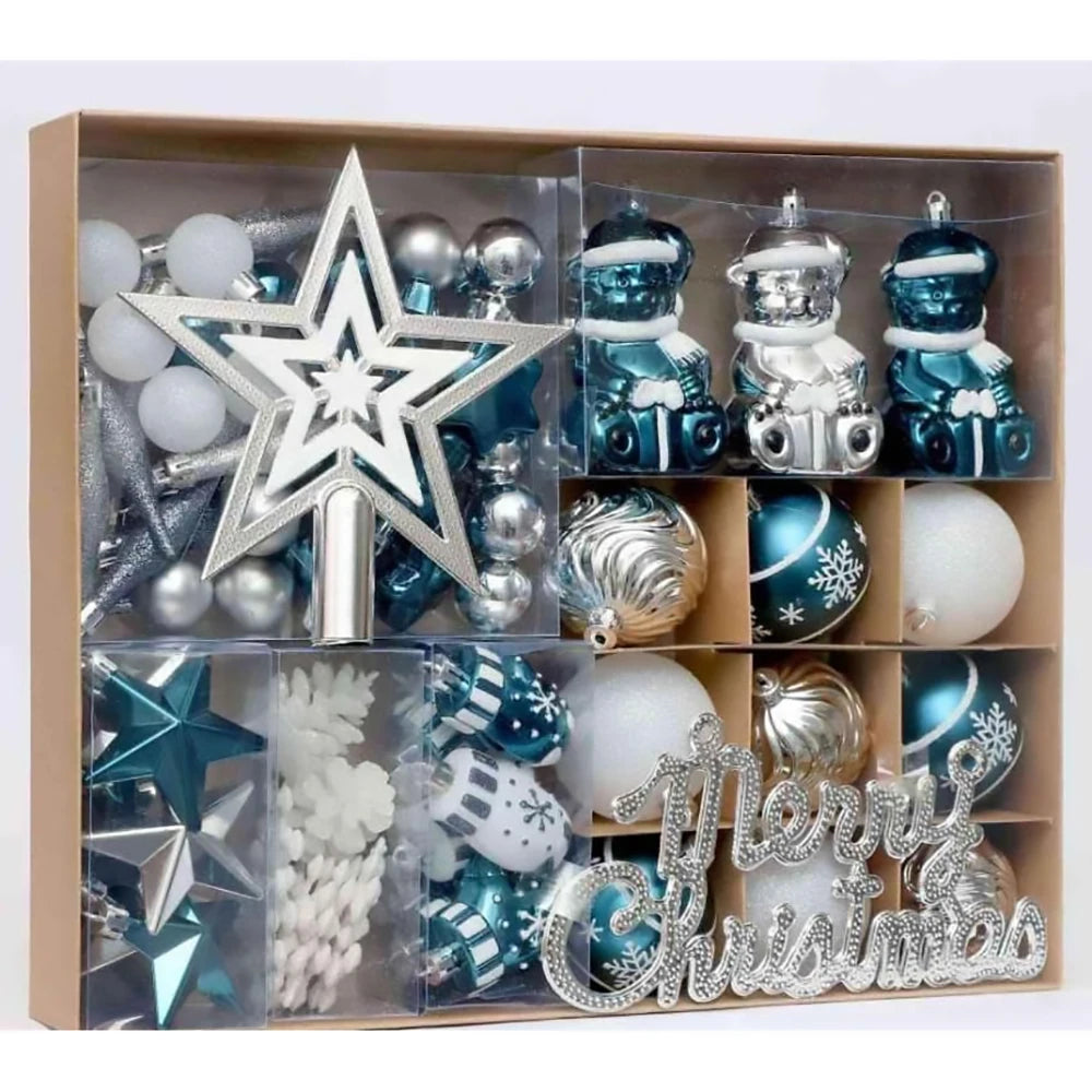 Christmas Ball Ornaments Set - Shatterproof Tree Decorations with Tree Topper
