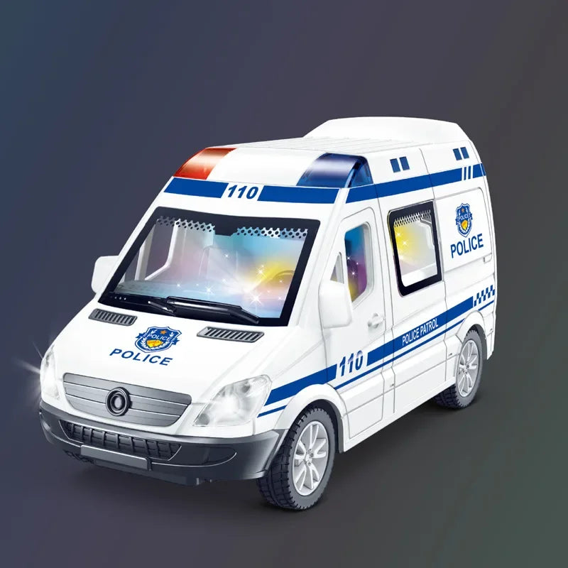Toy police van with detailed design on a dark background