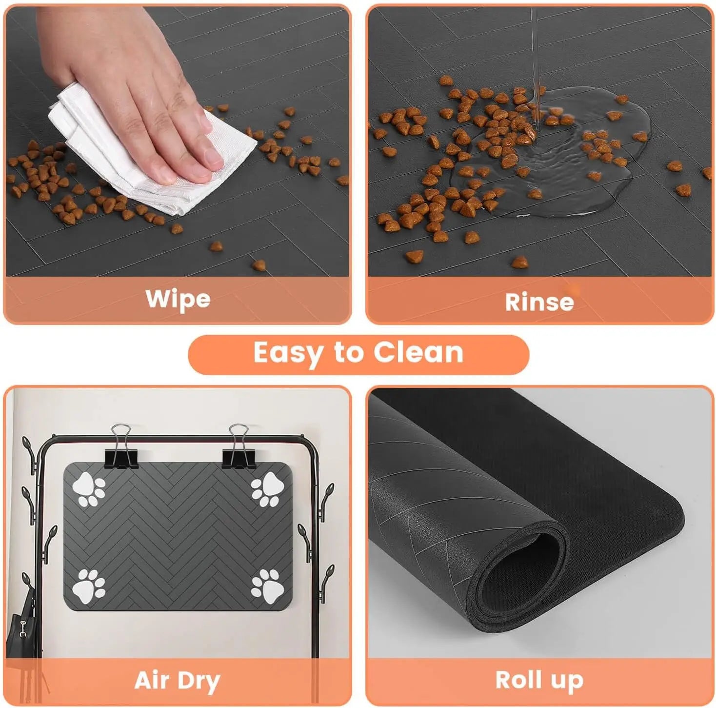 Pet Feeding Mat - Waterproof Absorbent Placemat for Food & Water Bowls - Bascora