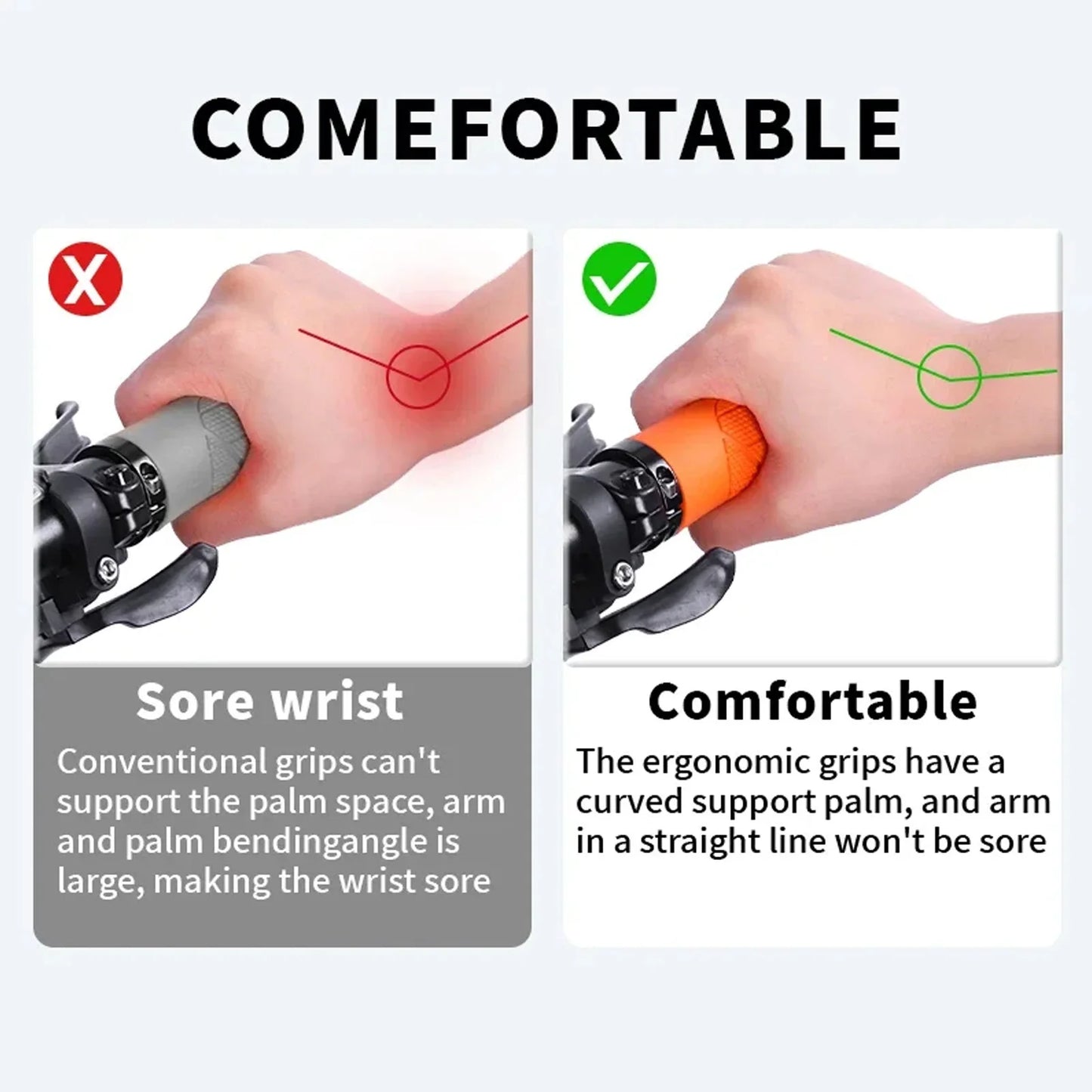 Bicycle Handlebar Grip - Rubber Shock Absorbing Lockable MTB
