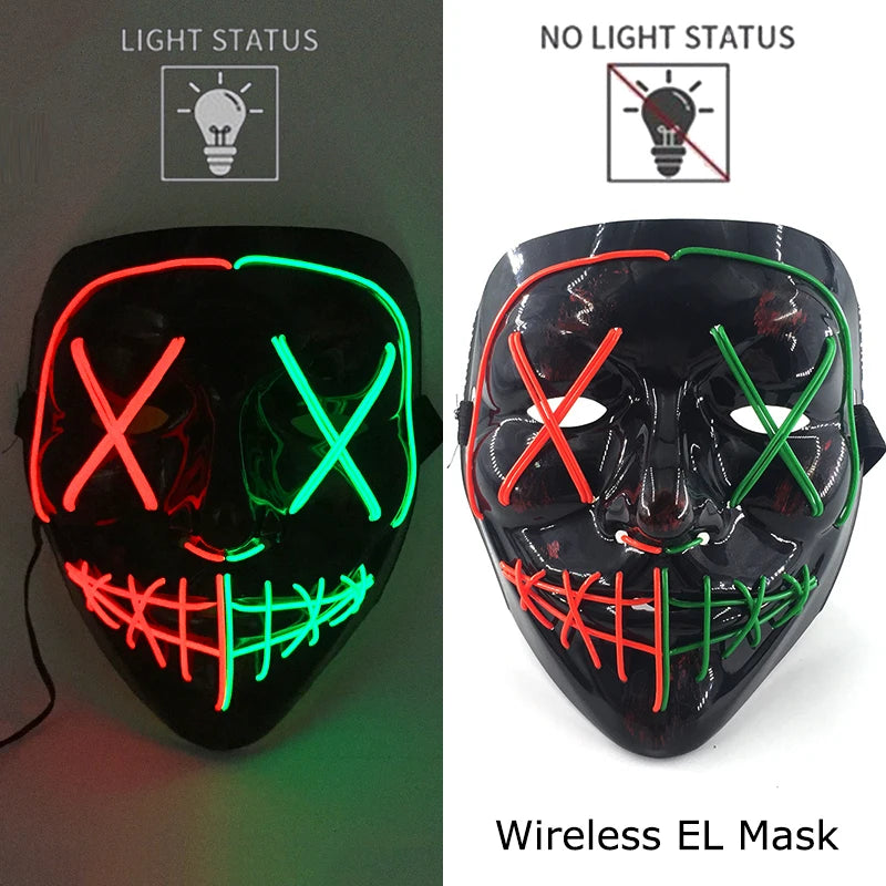 Wireless Neon LED Purge Mask - Glow in Dark Halloween Mask