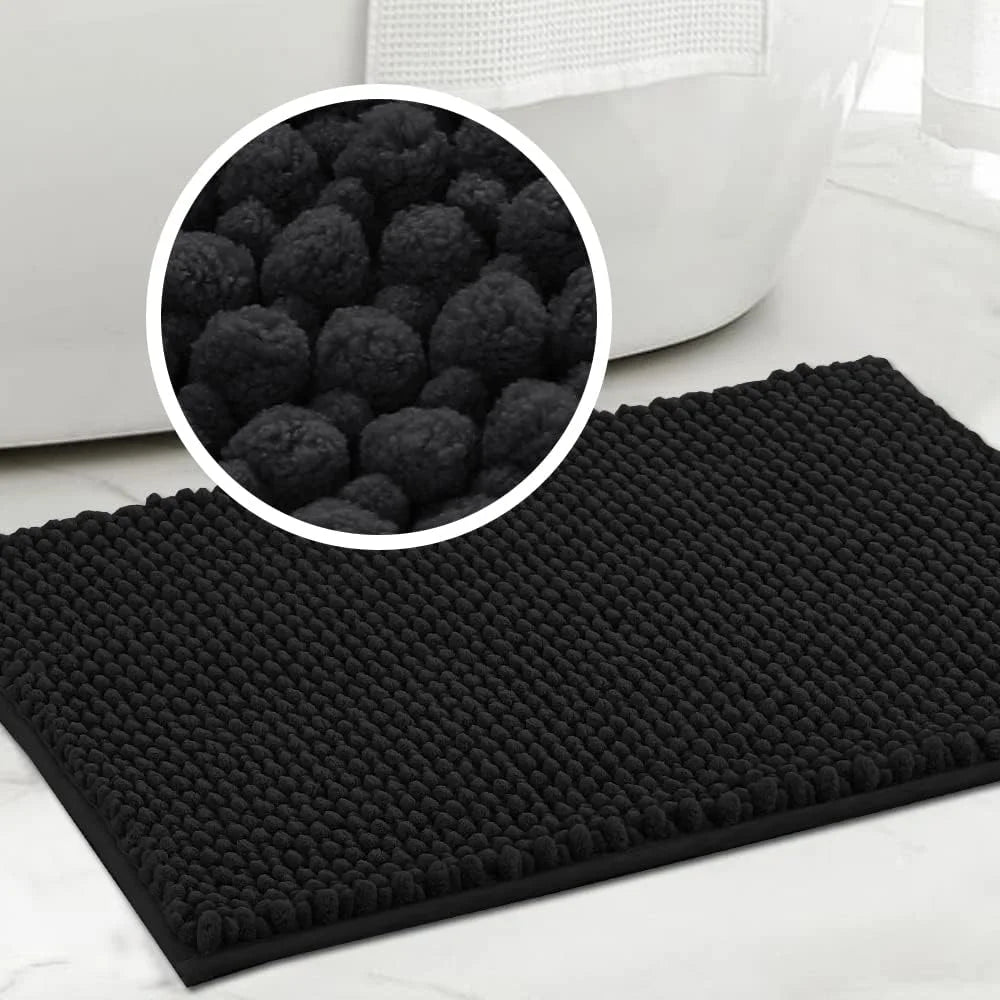 Plush Microfiber Bathroom Carpet - Machine Washable Chenille Mat