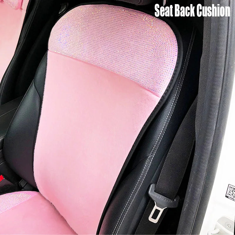 Crystal Diamond Car Seat Covers - Pink Plush Set