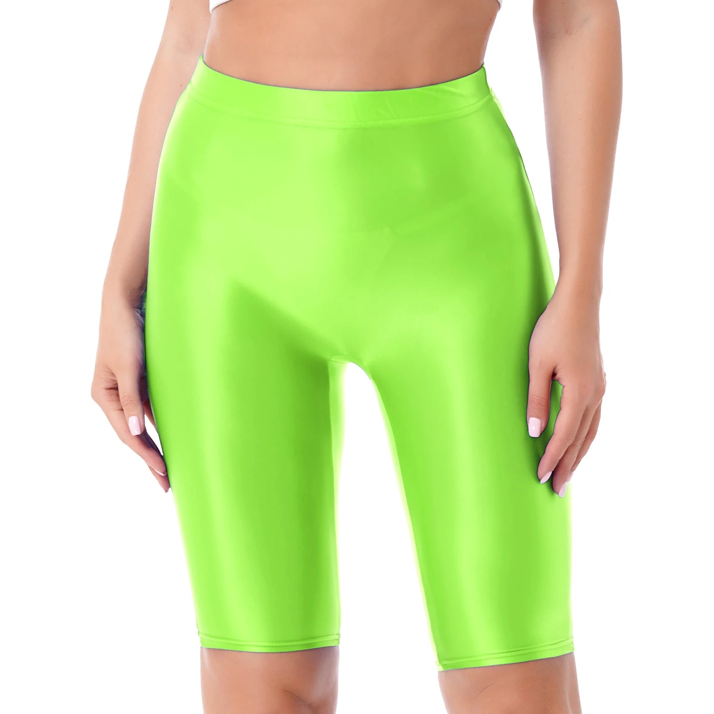 Women's High Waist Swim Shorts - Glossy Athletic Leggings Swimwear