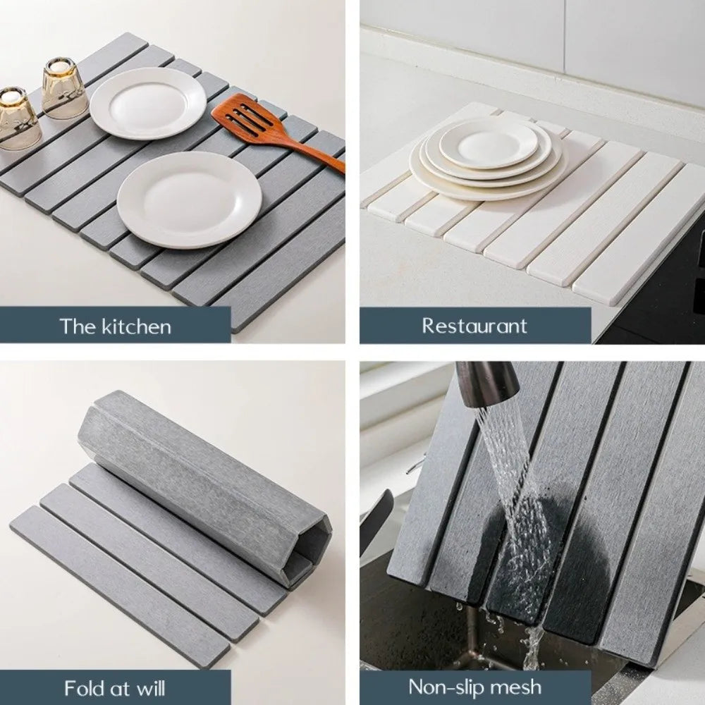 Large Diatomaceous Earth Dish Drying Mat - Collapsible Kitchen Counter Stone