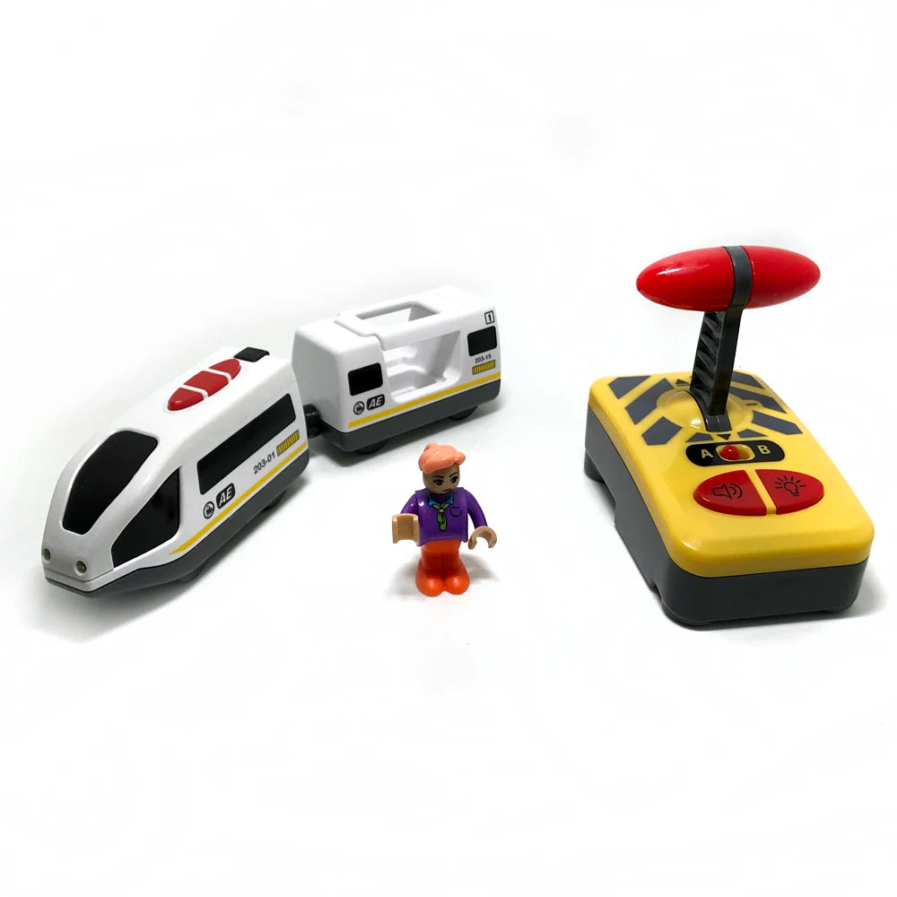 Remote Control Electric Train Toy - Wooden Track Compatible Set