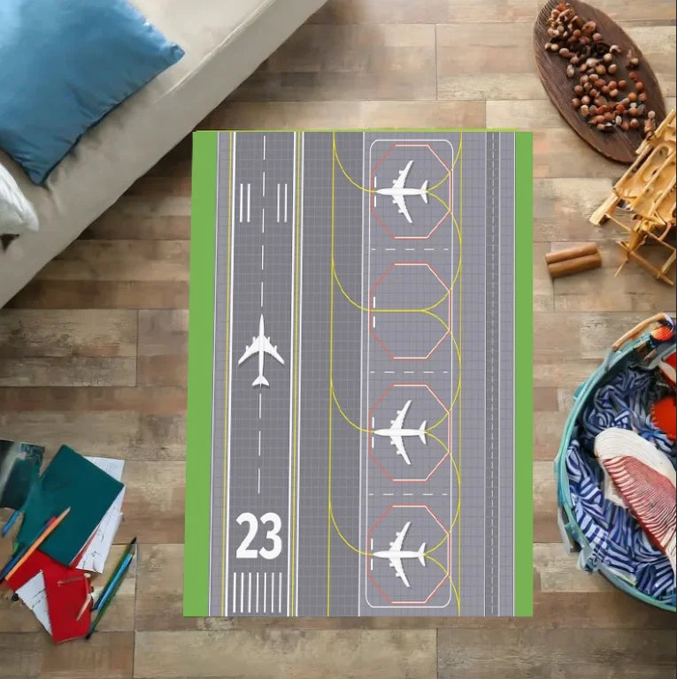 Airport Landing Strips Kids Play Rug - 3D Aircraft Carpet
