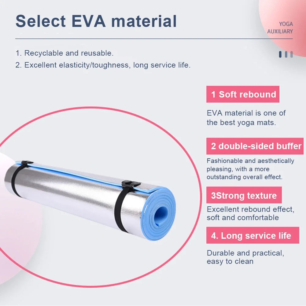 Yoga mat with EVA material features on a white background