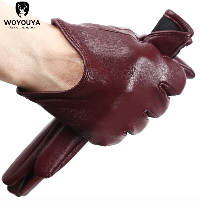 Guantes de cuero de moda para mujer: mitones cálidos de invierno