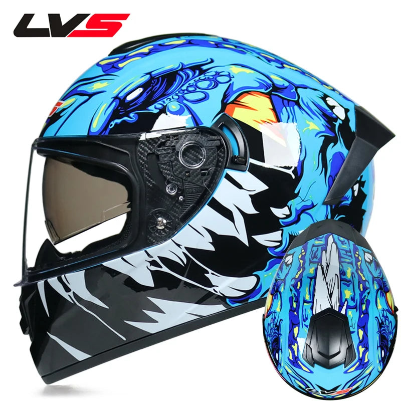 Full Face Racing Motorcycle Helmet - Winter Warm Double Visor