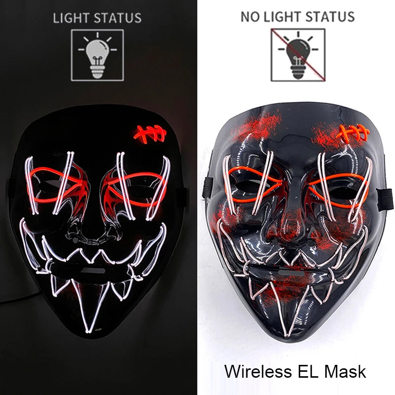 Wireless Neon LED Purge Mask - Glow in Dark Halloween Mask