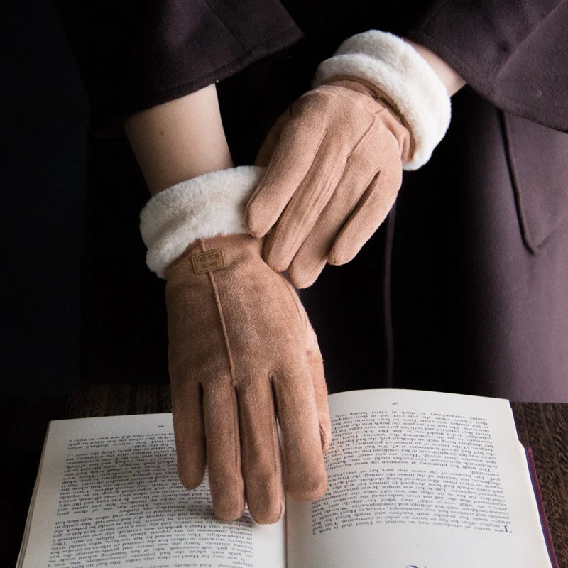 Guantes de invierno de ante para mujer con pantalla táctil - Forro de terciopelo cálido