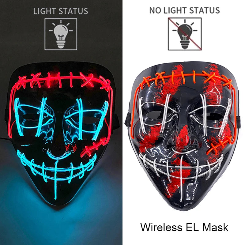 Wireless Neon LED Purge Mask - Glow in Dark Halloween Mask