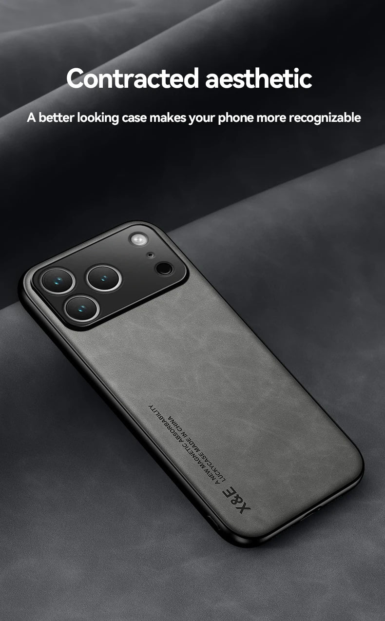 Luxury Leather iPhone Case - Magnetic Car Holder Compatible