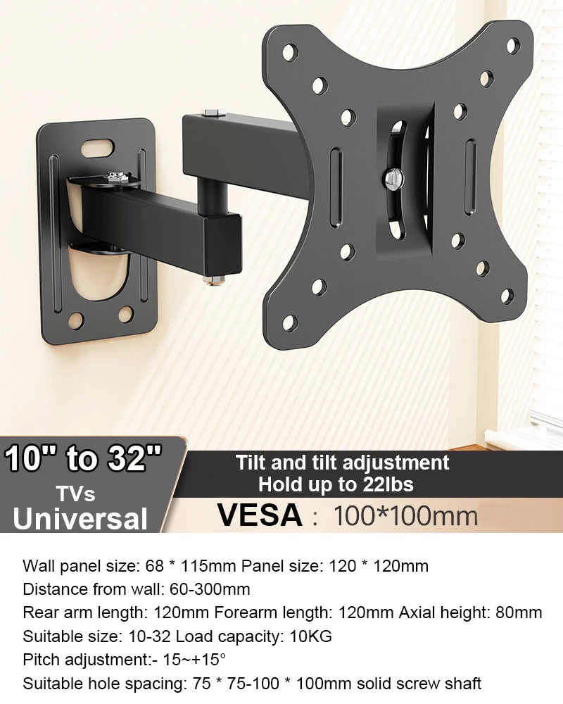 Full Motion TV Wall Mount - Articulating Bracket 10-32 Inch