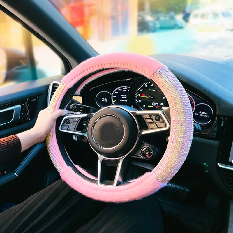 Crystal Diamond Car Seat Covers - Pink Plush Set