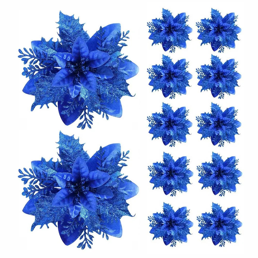 Christmas Flower Ornaments - Glitter Artificial Flowers
