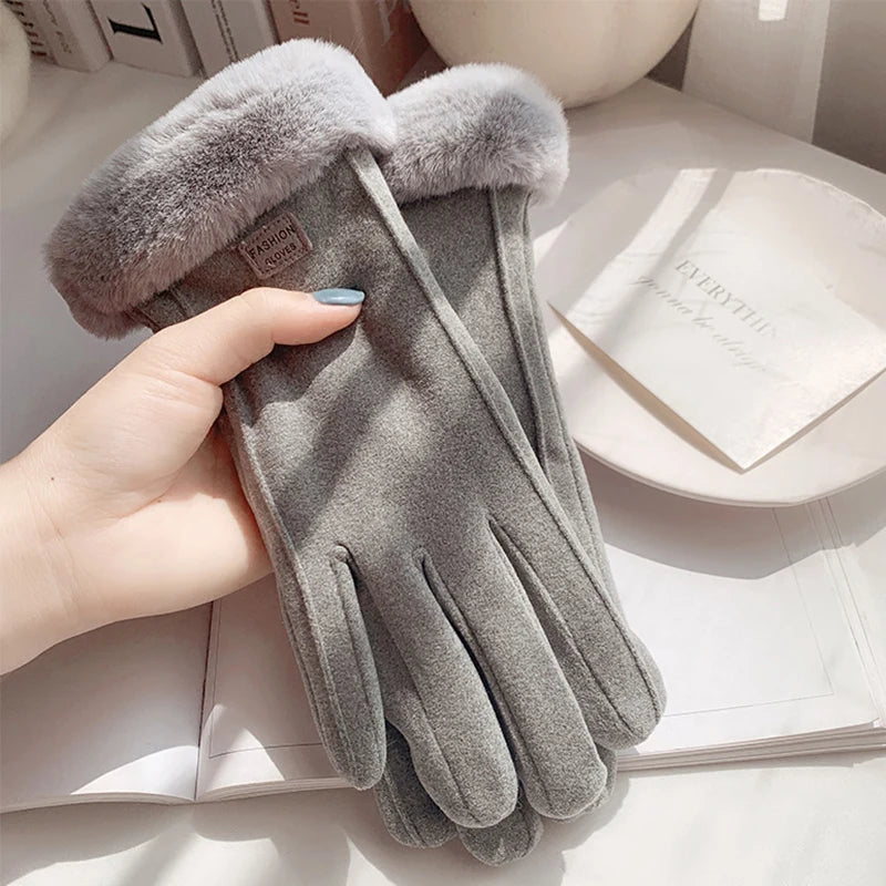 Guantes de invierno de ante para mujer con pantalla táctil - Forro de terciopelo cálido