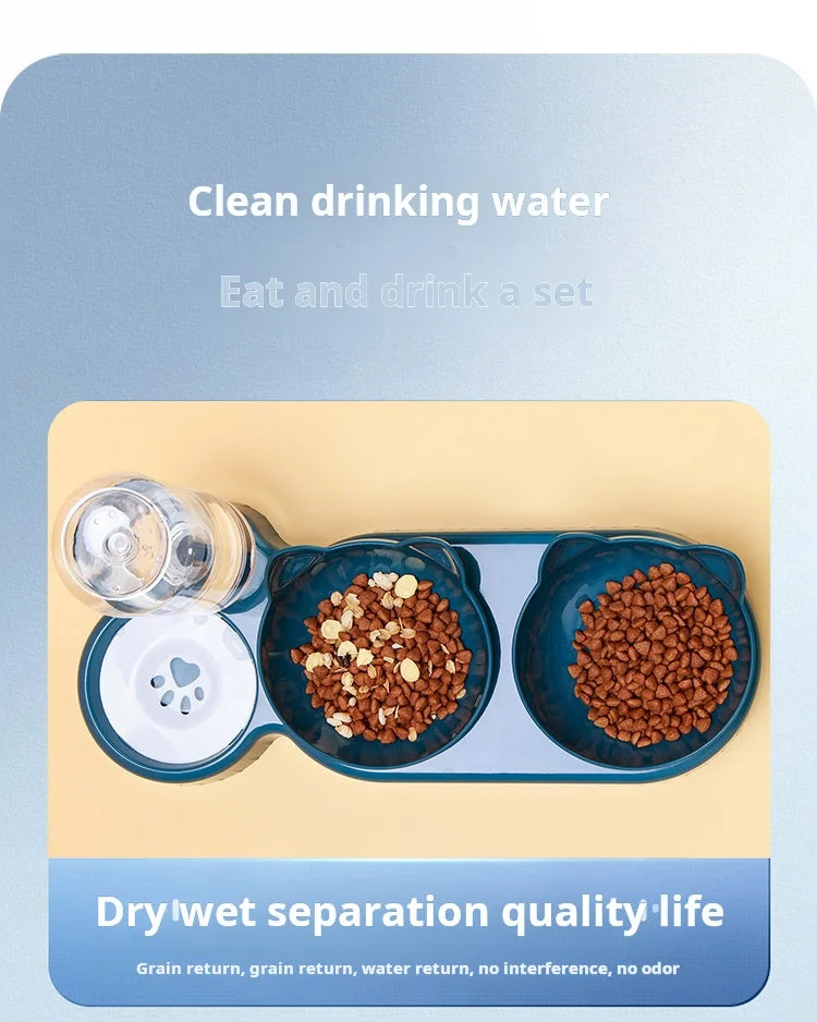 Ensemble de gamelles inclinées 3 en 1 pour animaux de compagnie : distributeur d'eau par gravité avec protection du cou
