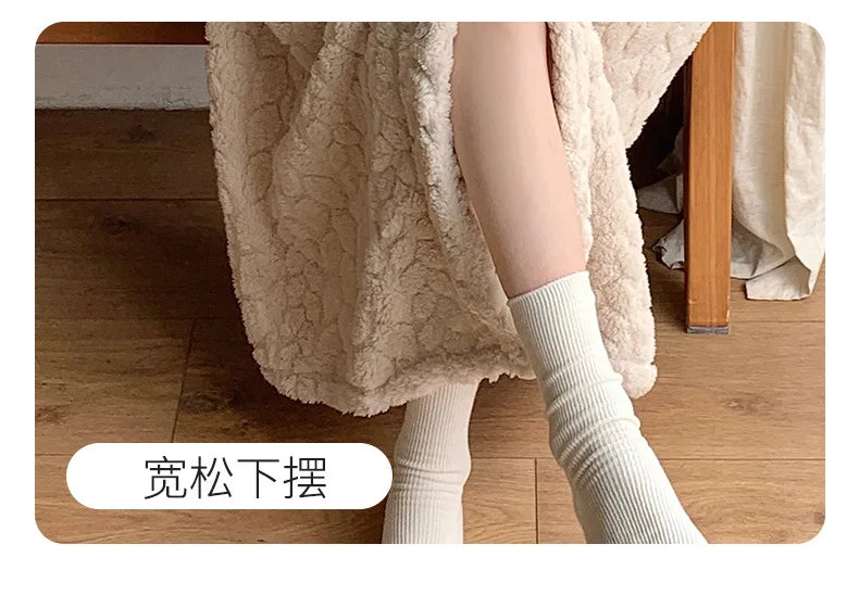 Winter Hooded Fleece Robe - Warm Pocket Nightgown