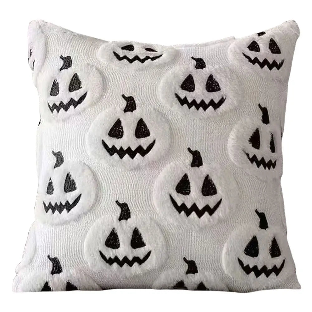 Halloween Ghost Pumpkin Pillowcase - Plush Faux Fur Pillow Cover